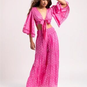 Beach Bunny Astrid crop top and wide leg pants set women’s size small